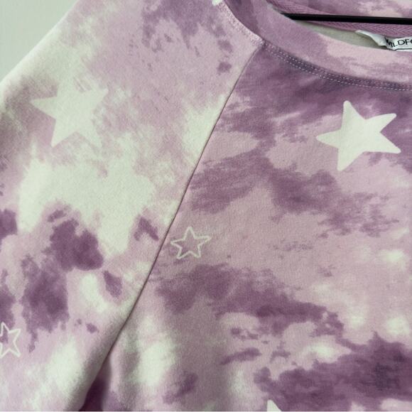 Wildfox Star Print Sweatshirt Crew Neck Long Sleeve Slit Hem Casual Stretch EUC - Picture 6 of 10